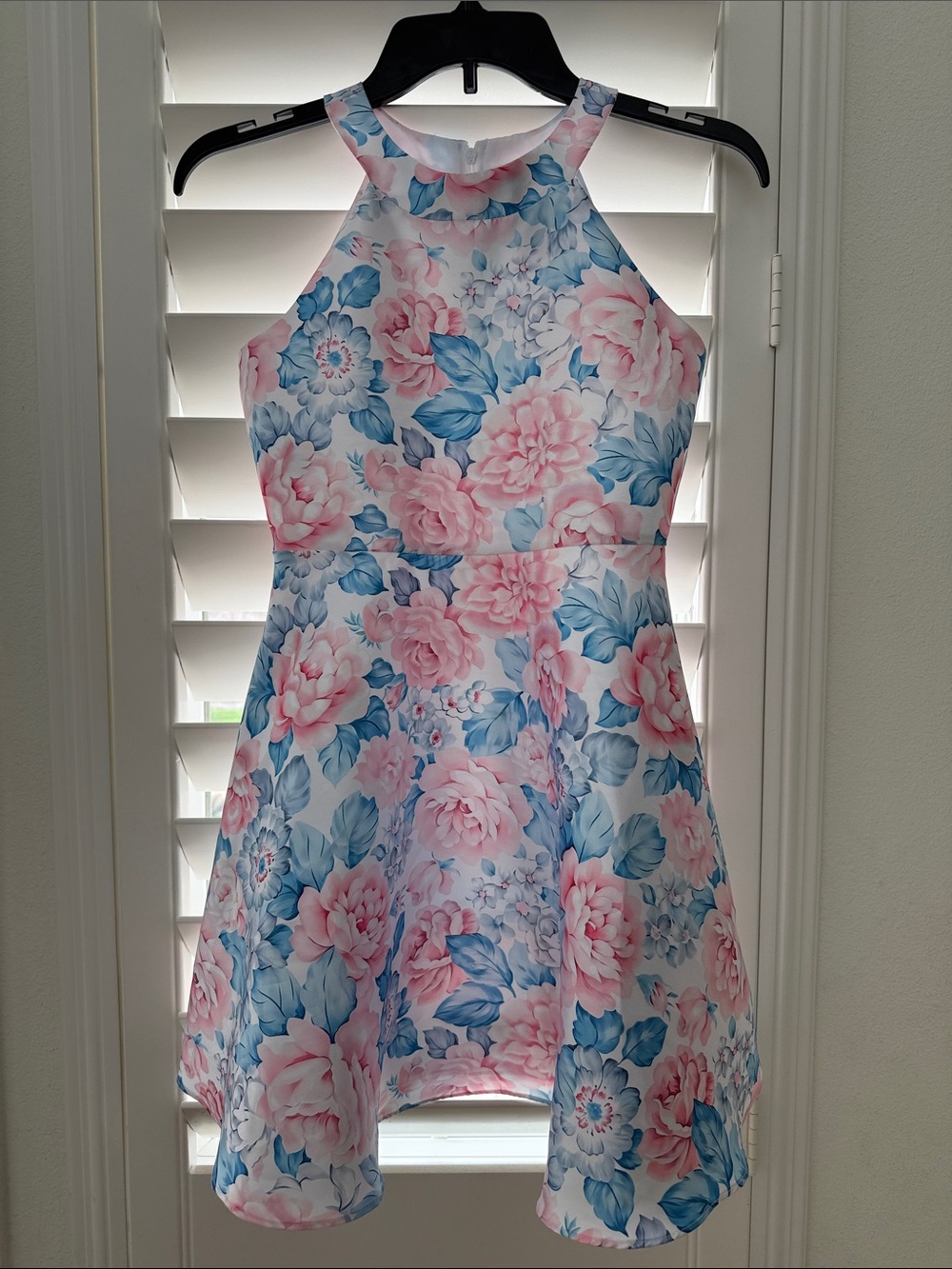 Rare Editions Pink & Blue Floral Halter Dress
